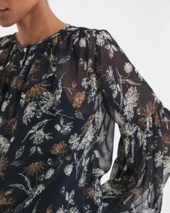 Blouson Sleeve Collarless Georgette Blouse