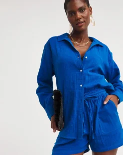 Blue Cheesecloth Shorts