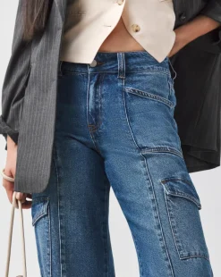 Blue Classic Cargo Wide Leg Jeans