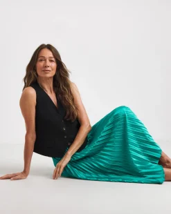 Blue Crinkle Satin Skirt