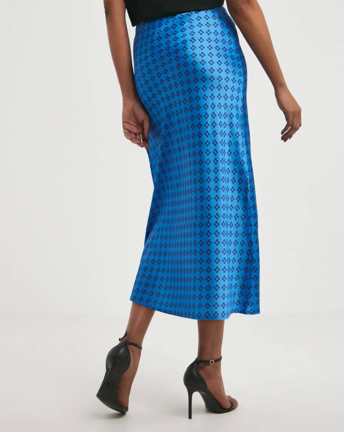 Blue Geo Printed Satin Slip Skirt
