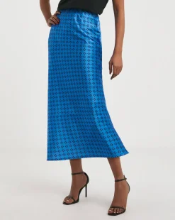Blue Geo Printed Satin Slip Skirt