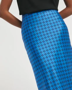Blue Geo Printed Satin Slip Skirt