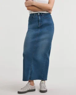 Blue High Waist Super Soft Denim Maxi Skirt