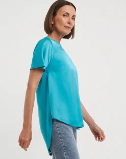 Blue Jersey Back Satin Top