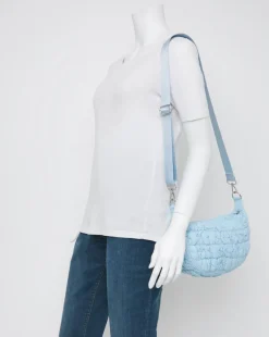 Blue Nylon Popcorn Quilt Crossbody Bag
