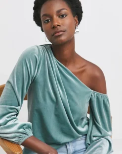 Blue Off The Shoulder Velvet Top