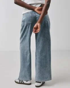 Blue Pleat Detail Wide Leg Jeans