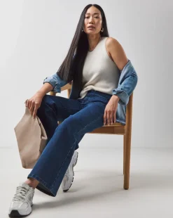 Blue Pocket Front Wide Leg Jeans