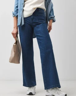 Blue Pocket Front Wide Leg Jeans