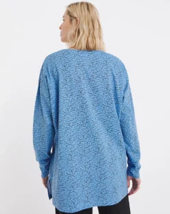 Blue Print Slouch Long Sleeve Longline Top