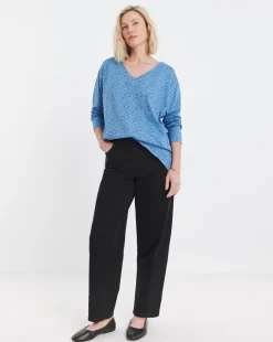 Blue Print Slouch Long Sleeve Longline Top