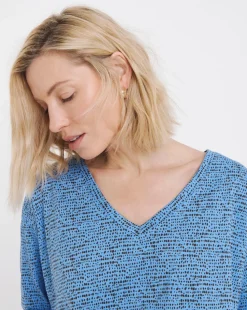 Blue Print Slouch Long Sleeve Longline Top