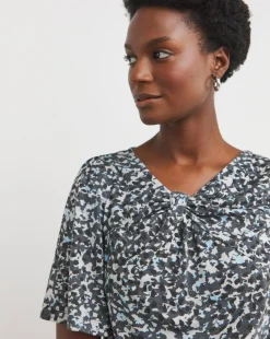 Blue Print Twist Detail Angel Sleeve Top