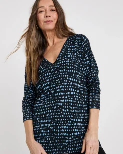 Blue Print V Neck Slouch Tunic