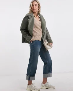 Blue Turn Up Crop Jeans