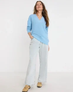 Blue V Neck Curved Hem Tunic