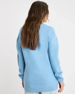 Blue V Neck Curved Hem Tunic