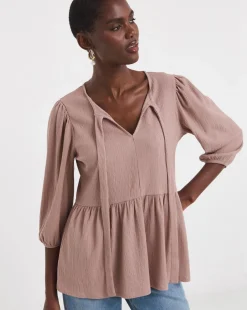 Blush Bow Blouson Peplum Top