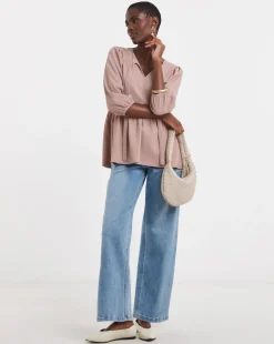 Blush Bow Blouson Peplum Top