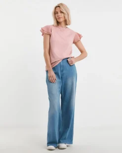 Blush Crew Neck Chiffon Sleeve Top