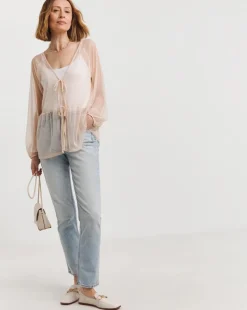 Blush Mesh Spot Dobby Blouse