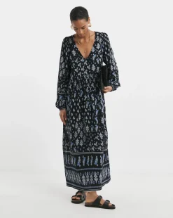 Border Print Batwing Maxi Dress