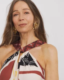 Border Print Halter Maxi Dress