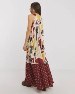 Border Print Halter Maxi Dress