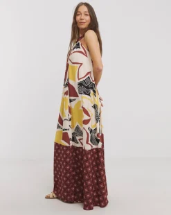 Border Print Halter Maxi Dress