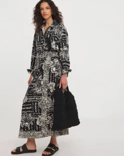 Border Print Linen Mix Midi Wrap Skirt