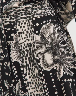 Border Print Linen Mix Midi Wrap Skirt