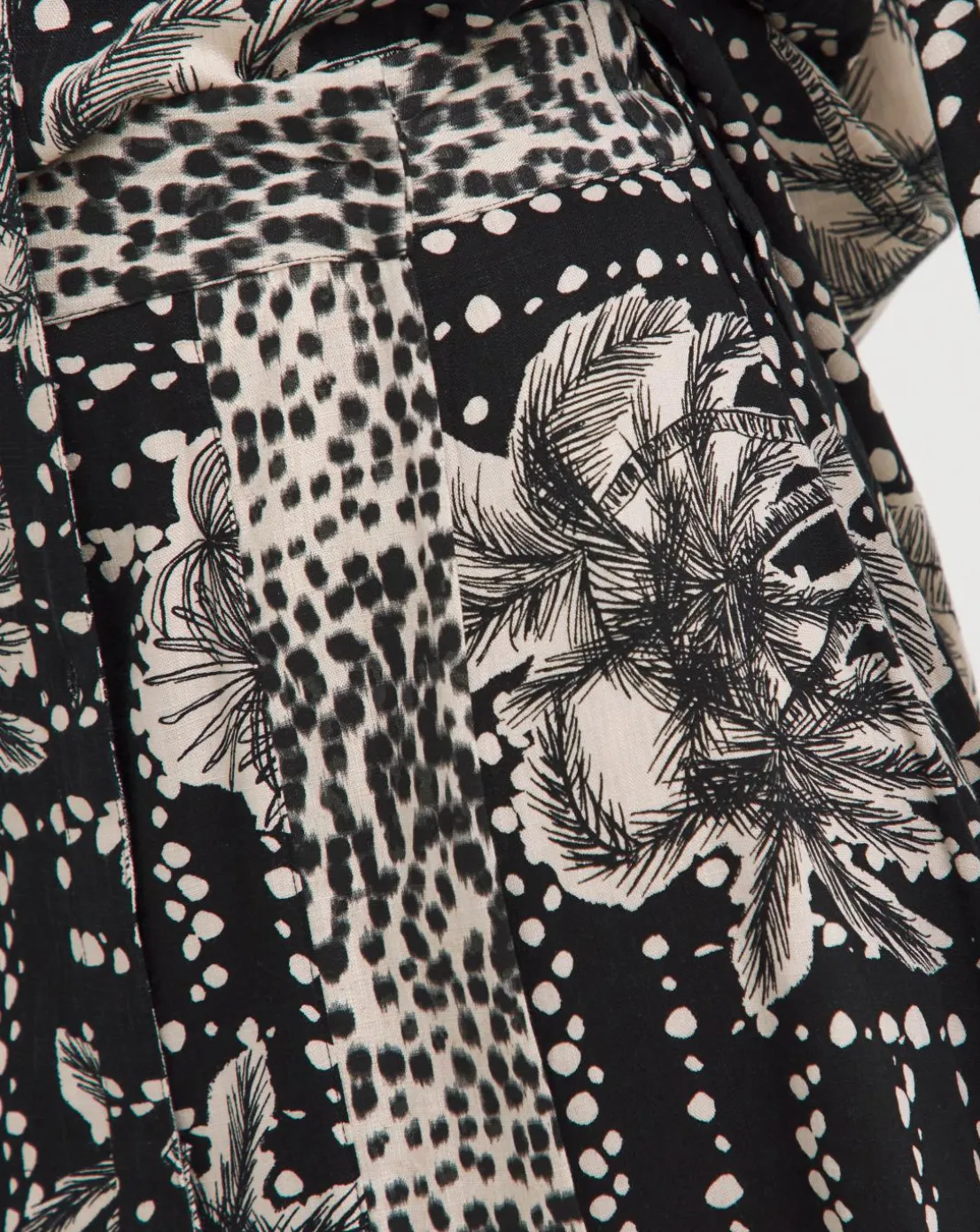 Border Print Linen Mix Midi Wrap Skirt