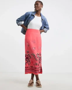 Border Print Midi Wrap Skirt