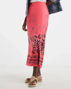 Border Print Midi Wrap Skirt