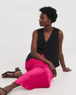 Bright Pink Crinkle Satin Skirt