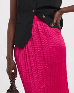 Bright Pink Crinkle Satin Skirt