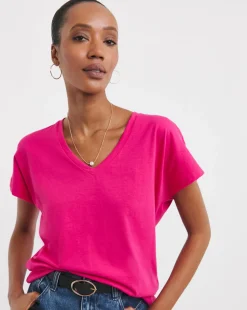 Bright Pink V-Neck Short Sleeve T-Shirt