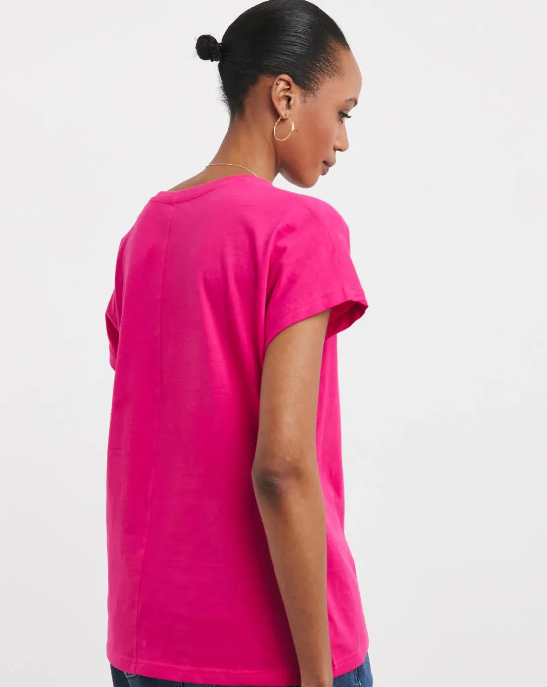 Bright Pink V-Neck Short Sleeve T-Shirt
