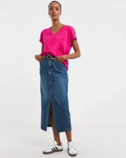 Bright Pink V-Neck Short Sleeve T-Shirt