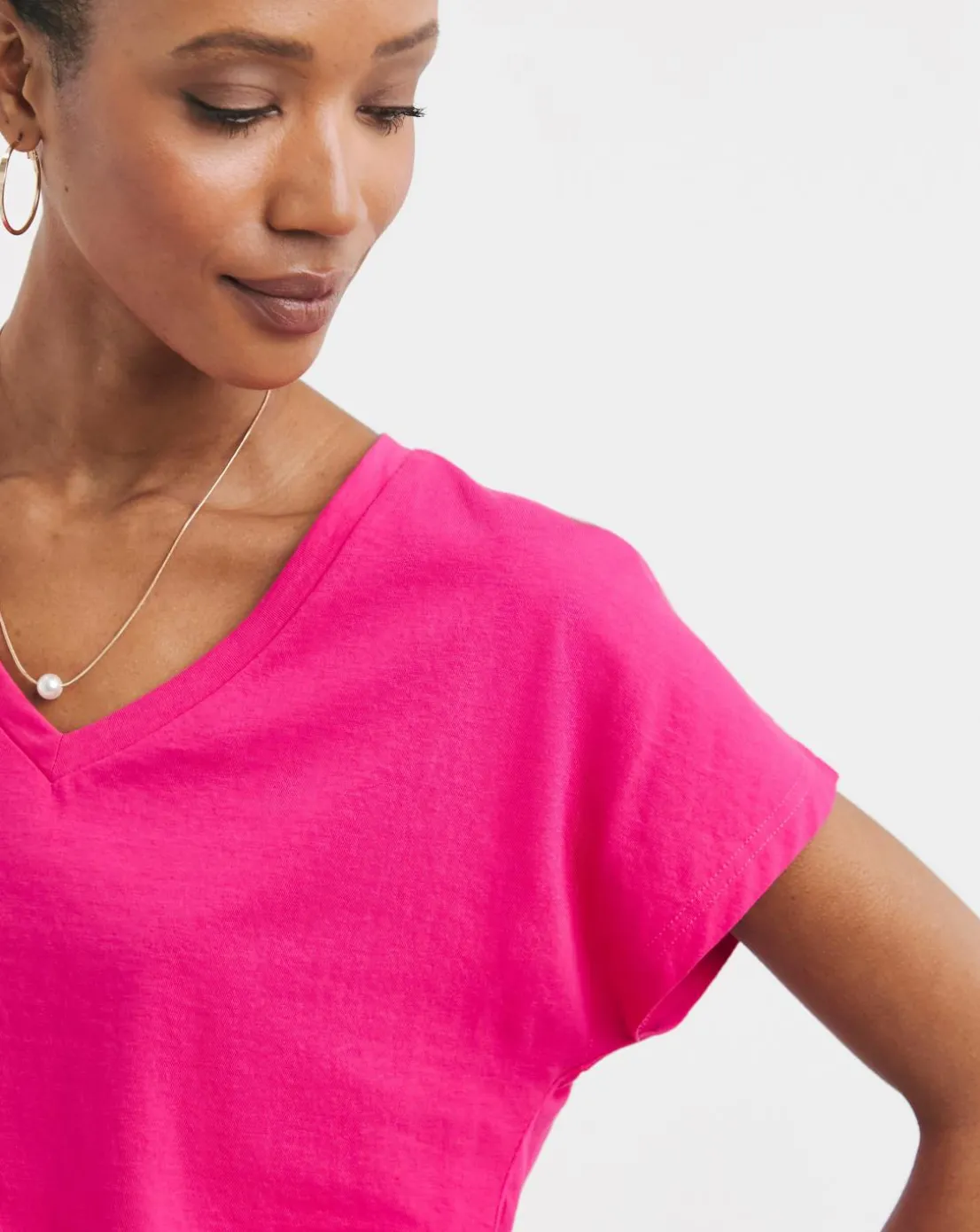 Bright Pink V-Neck Short Sleeve T-Shirt