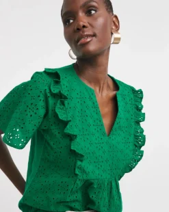 Broderie Frill Jersey Back Top