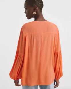 Broderie Yolk Trim Blouson Sleeve Blouse