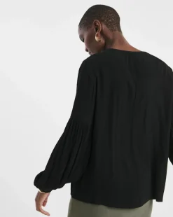 Broderie Yolk Trim Blouson Sleeve Blouse