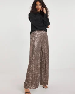 Bronze Stretch Sequin Wide Leg Trousers