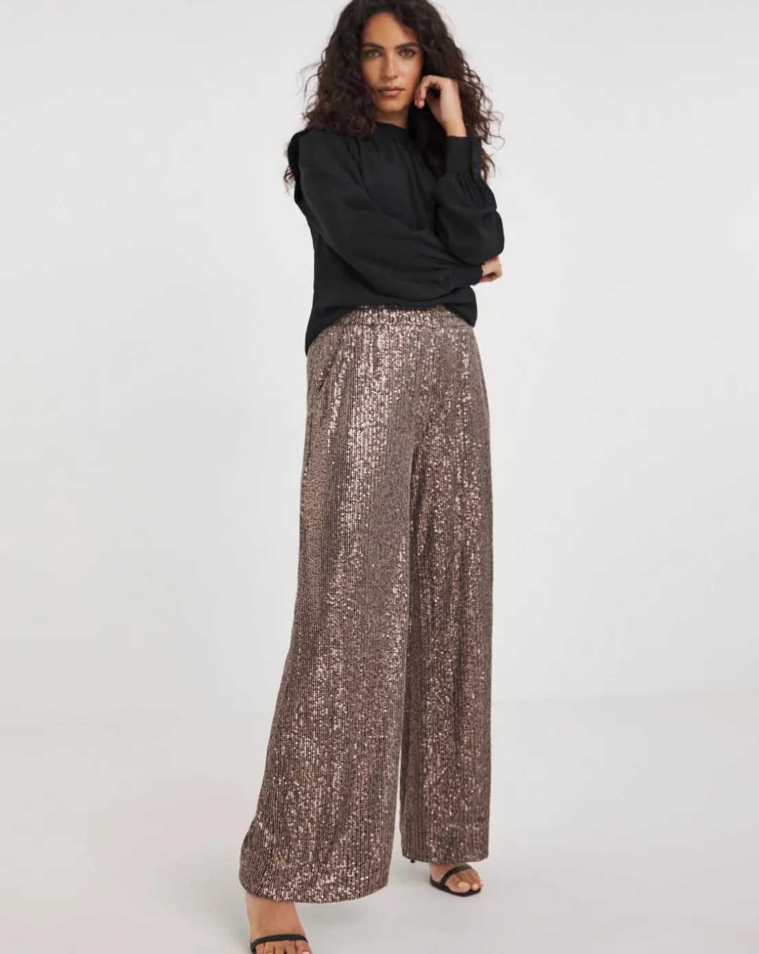 Bronze Stretch Sequin Wide Leg Trousers