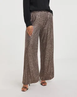 Bronze Stretch Sequin Wide Leg Trousers