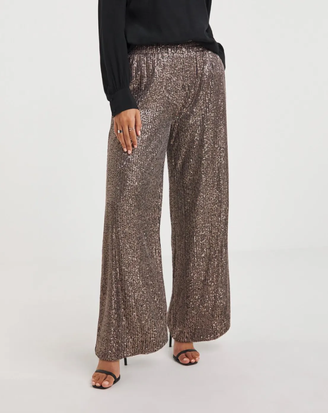 Bronze Stretch Sequin Wide Leg Trousers