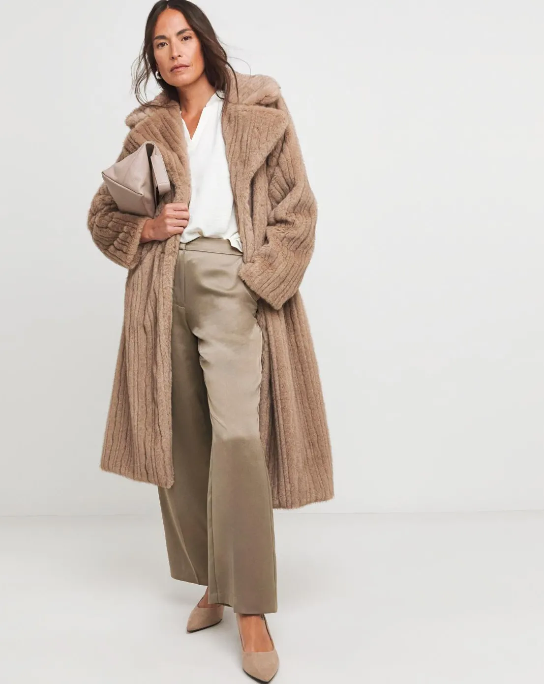 Brown Mixed Texture Faux Fur Coat