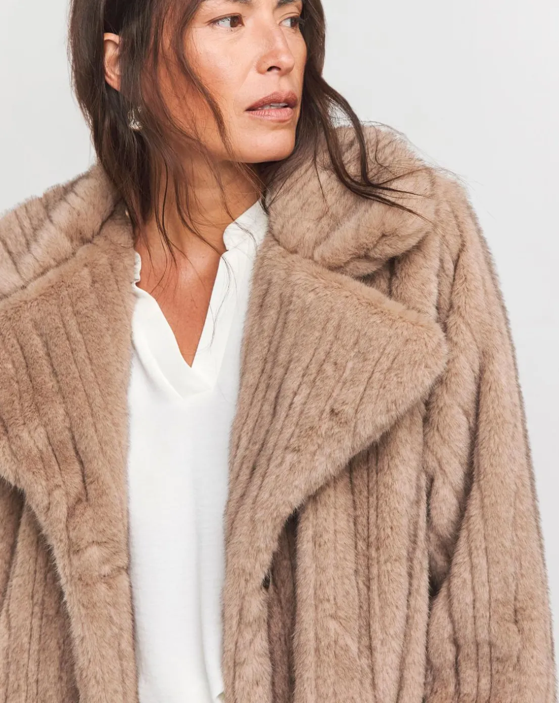 Brown Mixed Texture Faux Fur Coat